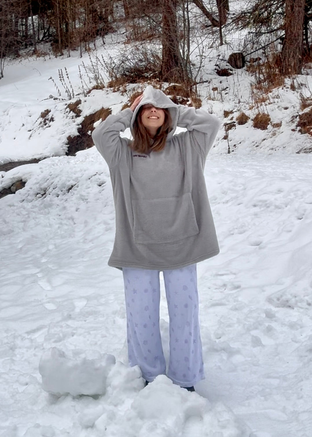 Plaid à capuche Gris clair